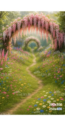 Tło fotograficzne magiczna kwiecista alejka z pergolami | E566